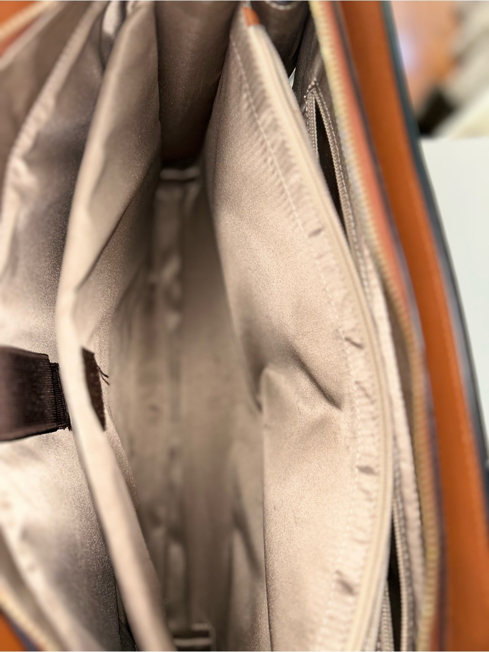 Bostanten Leather Laptop Tote Bag in Navy with Black Handles and Tan Trim/lining - Picture 13 of 15